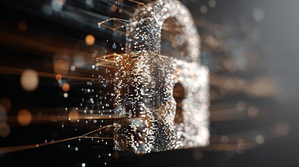 Digital padlock representing data security, encryption, and overall protection of sensitive information in the modern technological landscape, with glowing data flow around