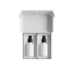 Elegant duo of white bottles in a sleek silver box