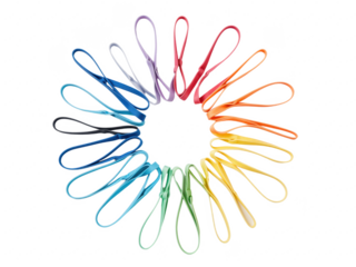 Colorful rubber bands forming a spectrum circle pattern