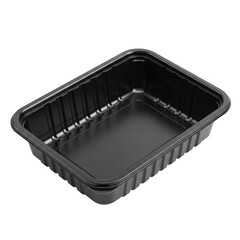 Empty black plastic takeout container