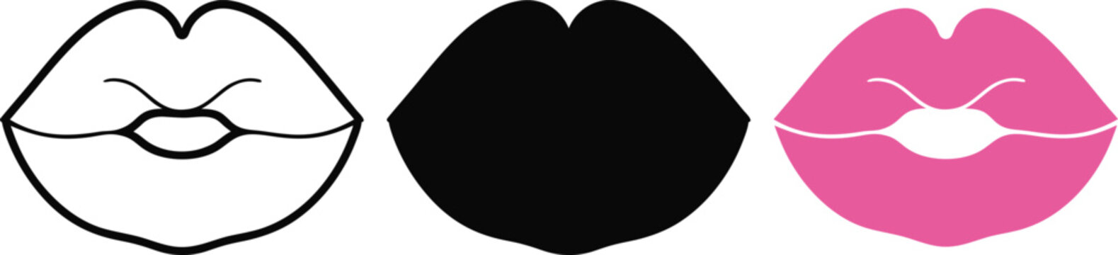 Lips Icon Set Outline Solid Pink Kiss Symbol illustration vector