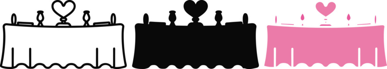 Table Setting with Heart Shaped Top Outline Silhouette and Pink Color illustration