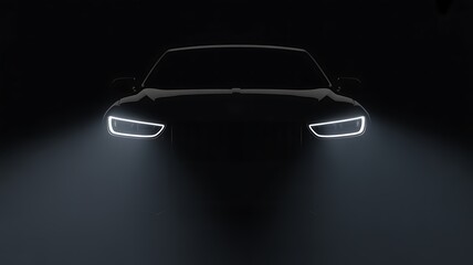 Modern car front view in dark setting