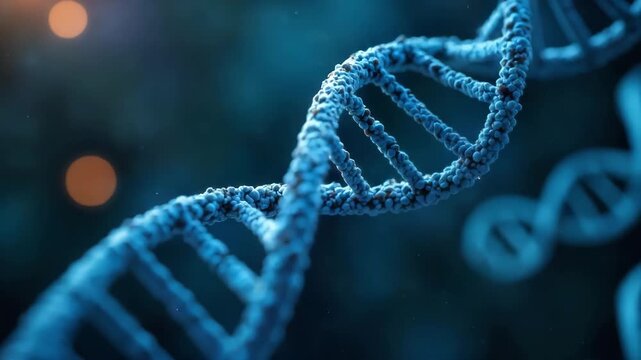 Genetic engineering and scientific advancement concept.  Detailed 3D visualization of blue DNA strand floating in liquid background. Focuses on biotechnology and medical innovation