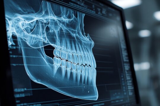 3D Digital Dental Scan Showing Detailed Anatomy of Jaw Teeth and Oral Structures on Computer Screen for Medical Examination