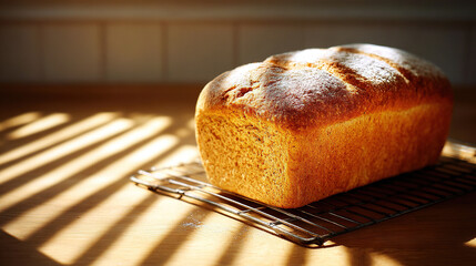 Freshly Baked Loaf of Bread on Cooling Rack