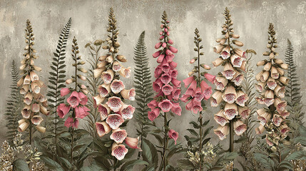 Elegant Foxglove Flowers Against Textured Wall