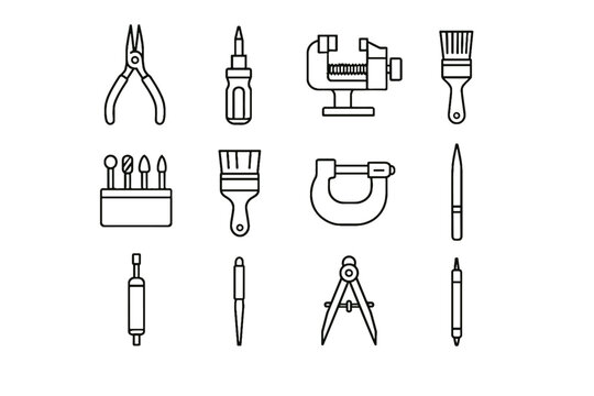 Scriber solder divider tool tiny small bit sucker vector pliers micrometer icon