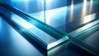 Stacked glass layers with blue light reflection texture