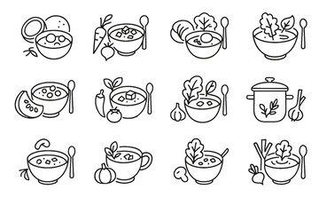 Broth cabbage root beet vector icon cashew bowl lentil icons soup squash