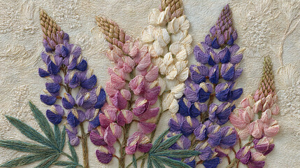 Intricate Embroidered Floral Design in Soft Pastel Colors