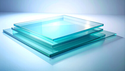 Perspective view of stacked glass squares for tech theme