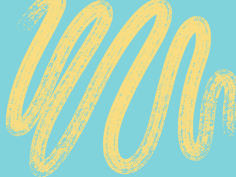 Dynamic Yellow and Light Blue Brush Stroke Banner Background. Grainy Hand-Drawn Texture. Distressed Vector Wavy Abstract Lines