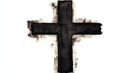 A black cross on a white background symbolizing Christian faith and Ash Wednesday