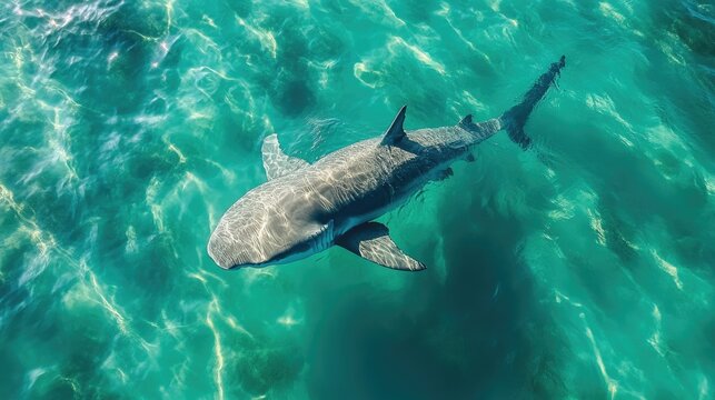 Shark hunting a turtle.