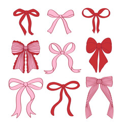 set of isolated cute red and pink bows 