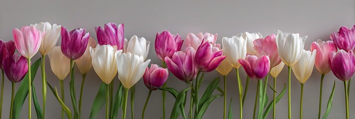 pink tulips on a white background