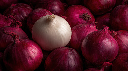 Close-Up of Red and White Onions in a Pile