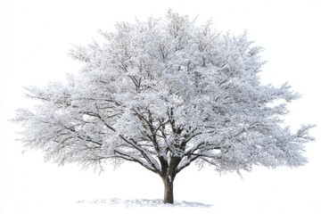 Fototapeta premium Snow-covered Tree in a Bright White Setting Showing Winter Details and Textures With Clear Focus and Design