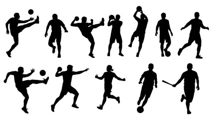 Obraz premium Dynamic black silhouette collection of athletes in action poses depicting diverse sports like soccer basketball