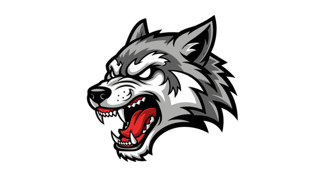 Aggressive wolf head illustration vector on white background for design