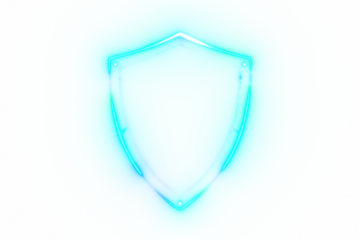 Glowing blue neon cyber security shield icon isolated on transparent background. Big data and technology concept. Digital cyberspace protection design element. 