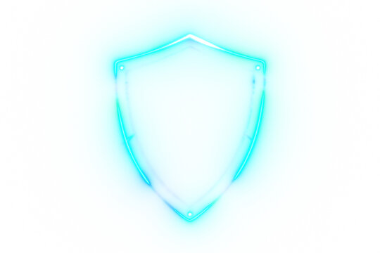 Glowing blue neon cyber security shield icon isolated on transparent background. Big data and technology concept. Digital cyberspace protection design element. 