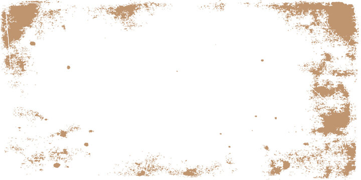 An abstract old grunge background design featuring a dirty brown coffee splash texture with ink drops and powder dust in a macro art frame