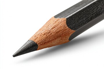 Detailed View of a Wooden Pencil With a Sharp Tip and Clear Shadow on White Background