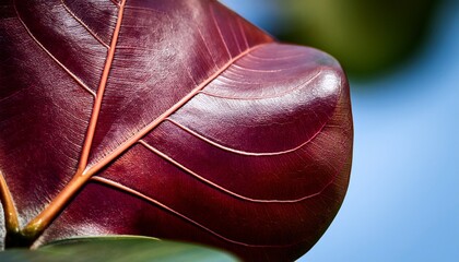 Macro Photo Detailed Ficus Elastica Burgundy Commonly Called The Rubber Fig