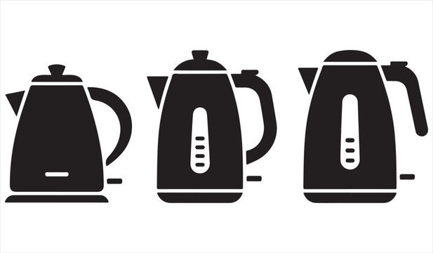 Black kettle icons collection isolated on white background