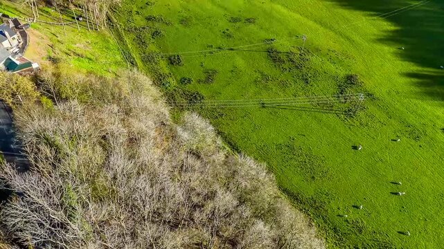 An aerial view panning up towards the Chirk viaduct in Wrexham, Wales
