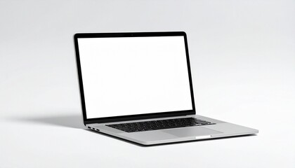 Silver Laptop with Blank White Screen on White Background for Tech Design, Digital Workspace, and Online Communication