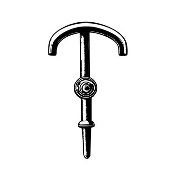 Black line art illustration of a classic window crank handle on a crisp white background, ideal for design concepts and mechanical engineering tutorials