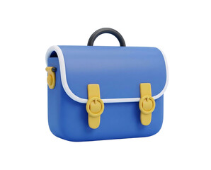 3D blue briefcase icon with yellow buckles for business travel