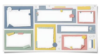 Arranged Blank Stationary Paper Notes Collection with Decorative Colorful Frames 