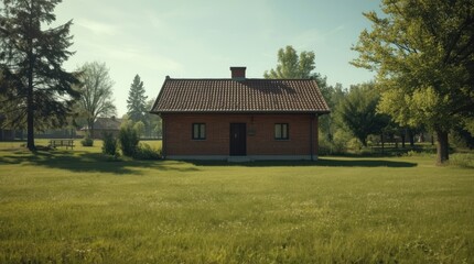 Serene countryside house surrounded by greenery