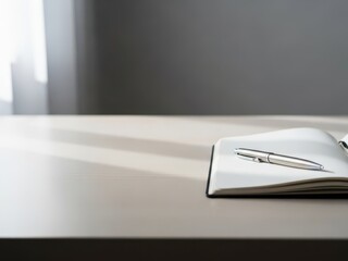 Minimalist workspace with notebook and pen