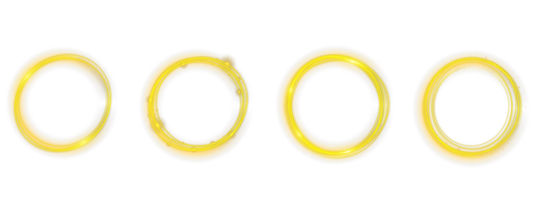 Glowing yellow circle on black background PNG featuring a bright neon ring with smooth illumination and radiant halo effect perfect for futuristic digital designs, abstract vector compositions