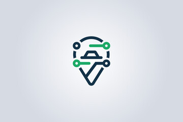 Tech-based location logo representing smart tracking and digital services.