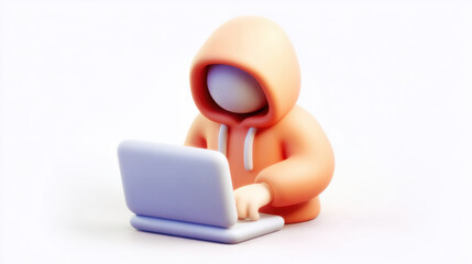 Hacker hoodie laptop anonymous cyber security internet computer cartoon 3d render hacker hoodie laptop anonymous cyber security internet computer cartoon 3d render digital concept online privacy