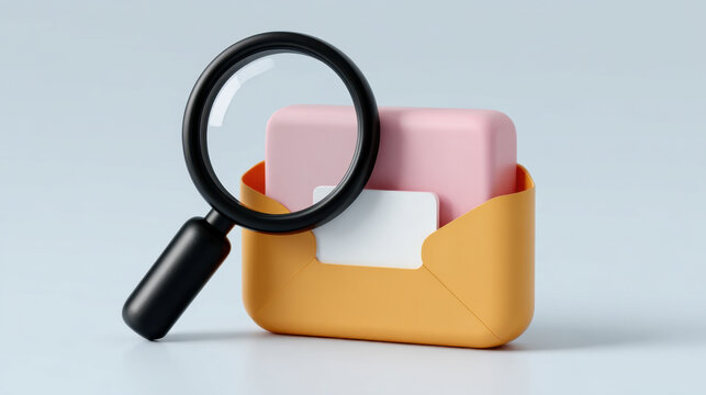 Magnifying glass envelope letter message email search analysis notification communication investigation pastel color envelope with letter magnifying glass showing message search and notification - Powered by Adobe