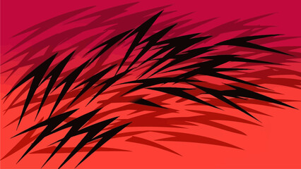 Dynamic black silhouettes of grass or feathers against a vibrant red to orange gradient background, viewed from a close-up perspective