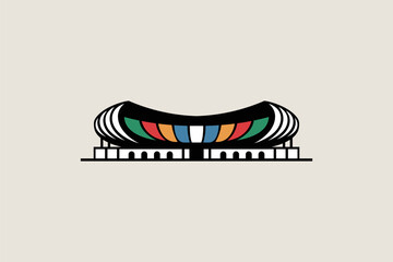 Modern stadium illustration logo ideal for sports brands, tournaments, and event organizers.