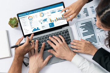 Computer software for website traffic analytics data on computer screen. Concept of SEO search engine optimization and customer targeting for online business brisk