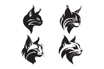 Lynx and wild cat head silhouettes tribal style set