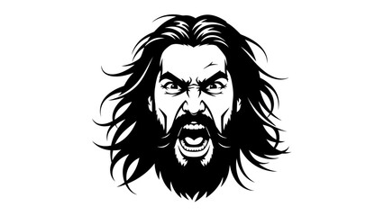 Fototapeta premium Intense face with long hair and beard isolated on white background