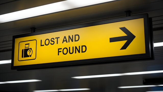 Yellow Lost and Found Sign with Arrow image stock