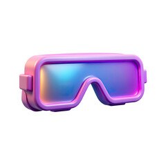 Vibrant 3d purple gradient vr headset goggles sign, virtual reality glasses isolated on transparent background.