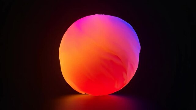 Glowing sphere with a dynamic color gradient morphing its form. This modernistic object evolves visually against a dark backdrop